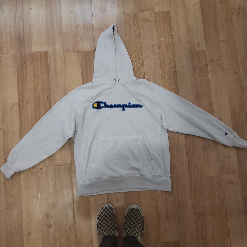 Champion Light Gray Hoodie with Blue Logo Unisex